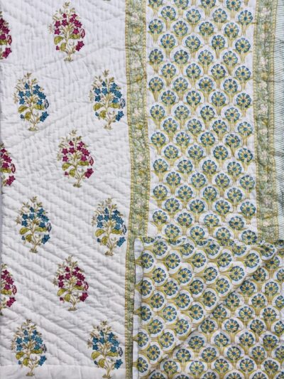 Vrishti – Hand Block Printed Jaipuri Razai in Blue & Red Motifs