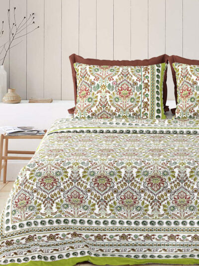 Rangriti – Bold Motifs Sanganeri Print Bedsheet in Cotton (King Size | 100x108 IN)