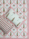 Harmony – Percale Cotton King Size Bedsheet | Bright Pink Vine with Palm Tree & Boota Motifs