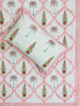 Harmony – Percale Cotton King Size Bedsheet | Bright Pink Vine with Palm Tree & Boota Motifs