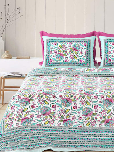 Rangriti – Sanganeri Print Bedsheet in Pure Cotton (King Size | 100x108 IN)