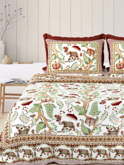 Rangriti – Elephant & Floral Print Cotton Bedsheet Set (Multicolor, King Size 100x108)