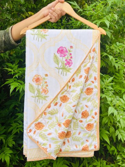 Amaltaas – Floral Hand Block Printed Pure Cotton Double Bed Dohar