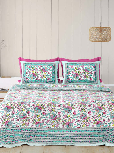Rangriti – Sanganeri Print Bedsheet in Pure Cotton (King Size | 100x108 IN)