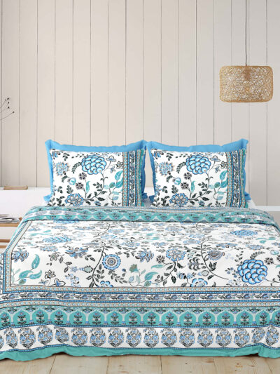 Rangriti – Red Leafy Floral Cotton Bedsheet Set (100×108 King Size)