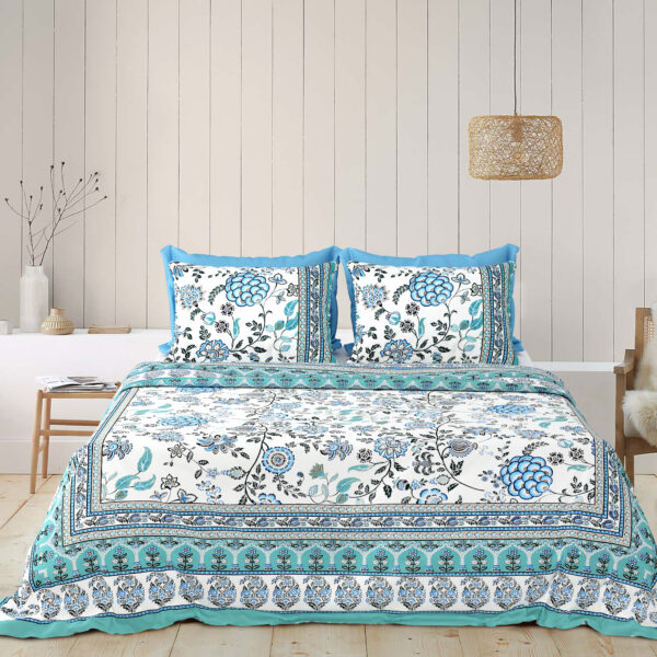 Rangriti – Red Leafy Floral Cotton Bedsheet Set (100×108 King Size)