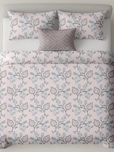 Heritage 300 TC Pure Cotton Bedsheet – Blush Lilac Leaf Print (King Size)