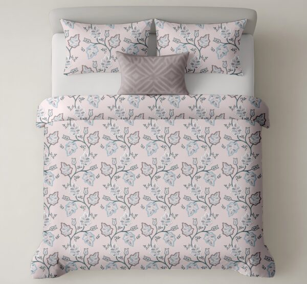 Heritage 300 TC Pure Cotton Bedsheet – Blush Lilac Leaf Print (King Size)