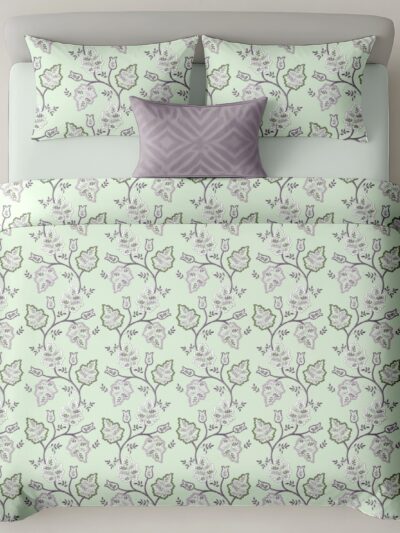 Heritage 300 TC Pure Cotton Bedsheet- Sage Green Leaf Print (King Size)