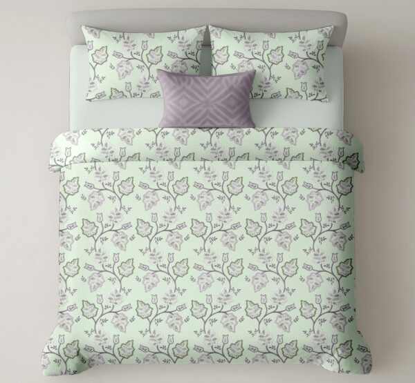 Heritage 300 TC Pure Cotton Bedsheet- Sage Green Leaf Print (King Size)