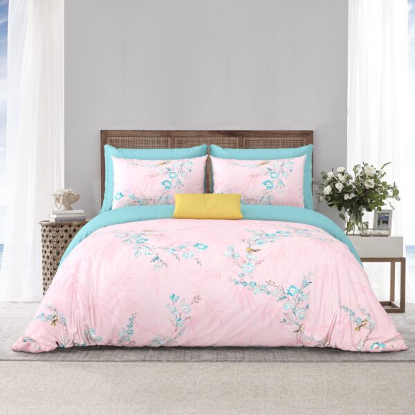 Heritage 300 TC Pure Cotton King Size Bedsheet Set with Pillow Covers – Soothing Pink & Blue