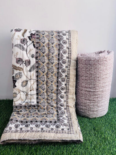 Mulmul Cotton Single Bed Jaipuri Razai - Brown, Cream