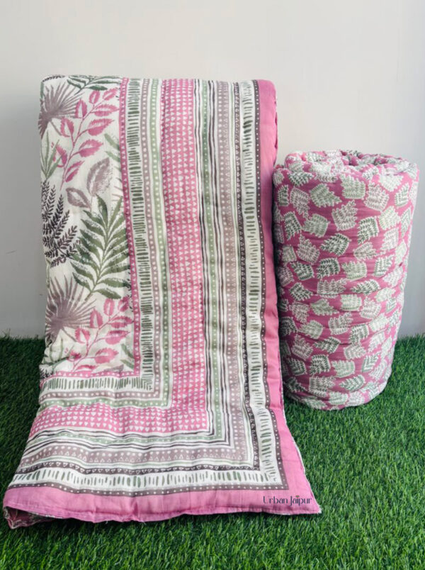 Pure Cotton Mulmul Jaipuri Single Bed Razai - Pink (Floral Print)