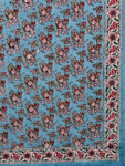 17 Karigari – Handcrafted King Size Cotton Bedsheet with Red Floral Prints – Sea Blue Beauty