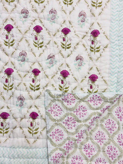 Single Bed Mulmul Cotton Jaipuri Winter Quilt – Handcrafted Razai