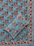 19 Karigari – Handcrafted King Size Cotton Bedsheet with Red Floral Prints – Sea Blue Beauty