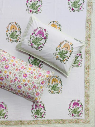 Karigiri Hand Block Printed Super King Bedsheet – Serene Garden
