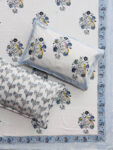 31 Karigiri Hand Block Printed Super King Bedsheet – Blue Woodpecker Bird & Floral Motifs