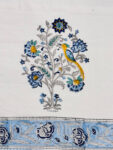 32 Karigiri Hand Block Printed Super King Bedsheet – Blue Woodpecker Bird & Floral Motifs