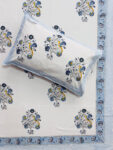 34 Karigiri Hand Block Printed Super King Bedsheet – Blue Woodpecker Bird & Floral Motifs