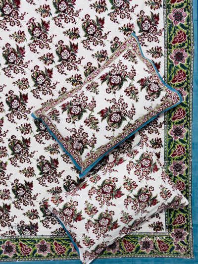 Karigari - Hand Block Print Rapid Sol King Size Cotton Bedsheet with floral motifs
