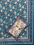 38 Karigari – Handcrafted Cotton Bedsheet with Multicolor Motifs – Artistic Blue Charm