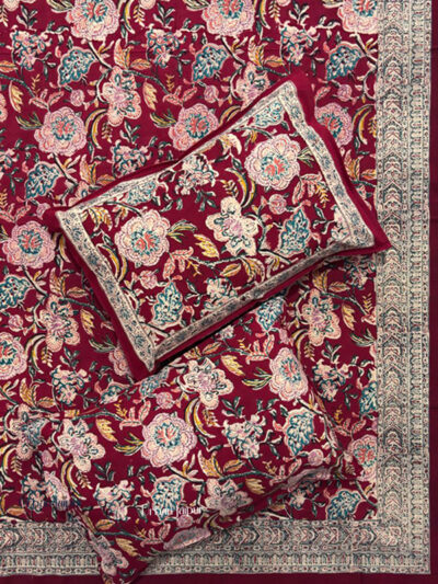 Karigari – Handblock Jaipuri Print King Size Cotton Bedsheet – Royal Red