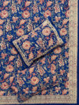 Karigari – Handblock Print King Size Cotton Bedsheet with Matching Pillow Covers – Royal Blue Elegance