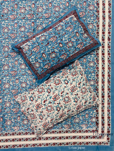Karigari – Handblock Print King Size Cotton Bedsheet – Regal Blue Grandeur