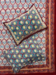 Karigari – Mughal Jaal Handblock Print King Size Cotton Bedsheet with Contrast Pillow Covers