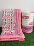 Jaipuri Razai King Size Pink Green Floral Cotton Quilt – Regular & Heavy Winter | Urban Jaipur