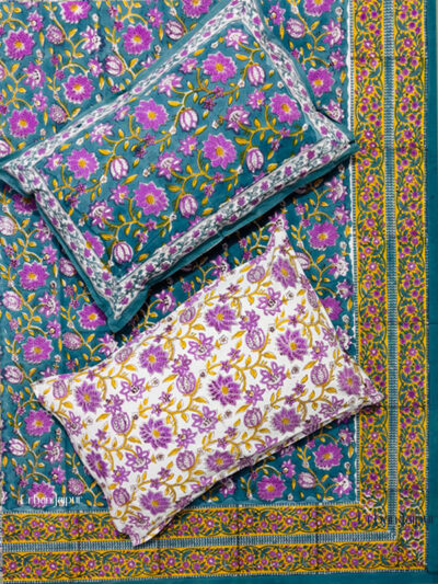 Harmony– Handcrafted Block Print Cotton Bedsheet (King Size) – Serene Sage Elegance