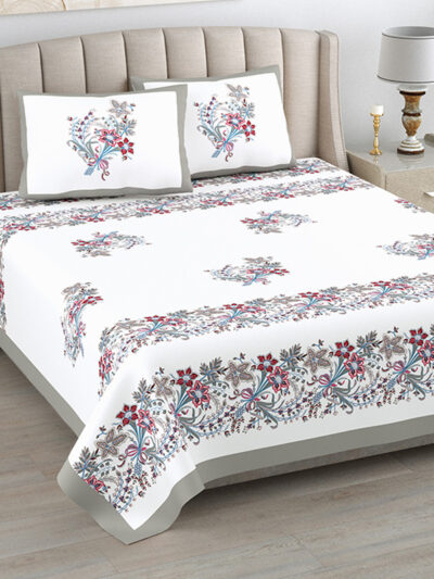 Kaya - Minimal Pure Cotton Bedsheet (93x108 in) – Red & Grey Artistic Print