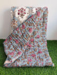 Jaipuri Razai King Size – Blue Mughal Floral Cotton Quilt