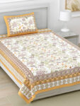Jaipuri Print Multicolor Pure Cotton Single Bedsheet, Includes 1 Pillow Cover