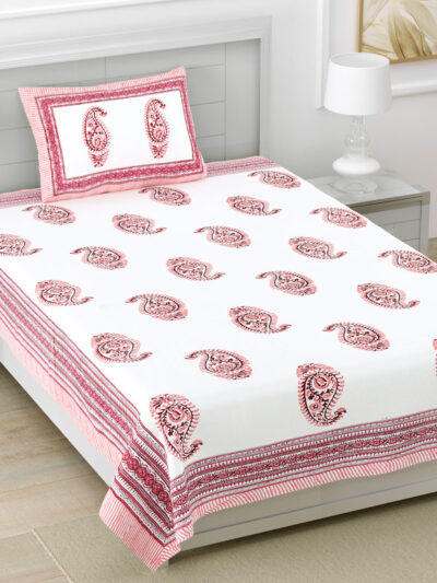 Single Cotton Bedsheet Set – Jaipuri Print | 60x90 inches | 1 Pillow Cover