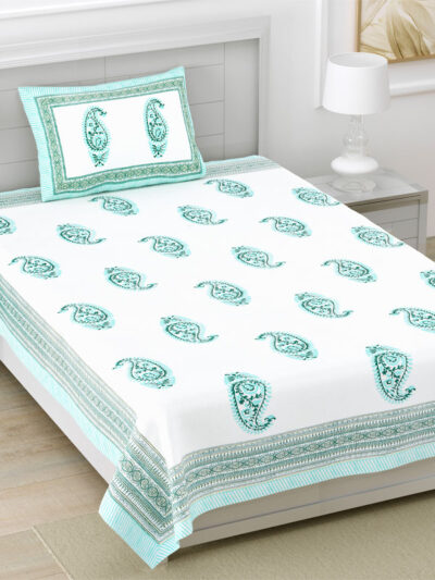 Paisley Print Single Bedsheet Set – Jaipuri Print | 60x90 inches | 1 Pillow Cover
