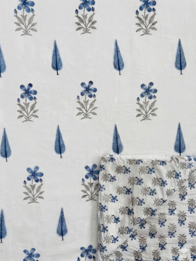 Pure Cotton White Jaipuri Razai with Handblock Printed Duvet Cover – 70x100 inches, 3.5 kg